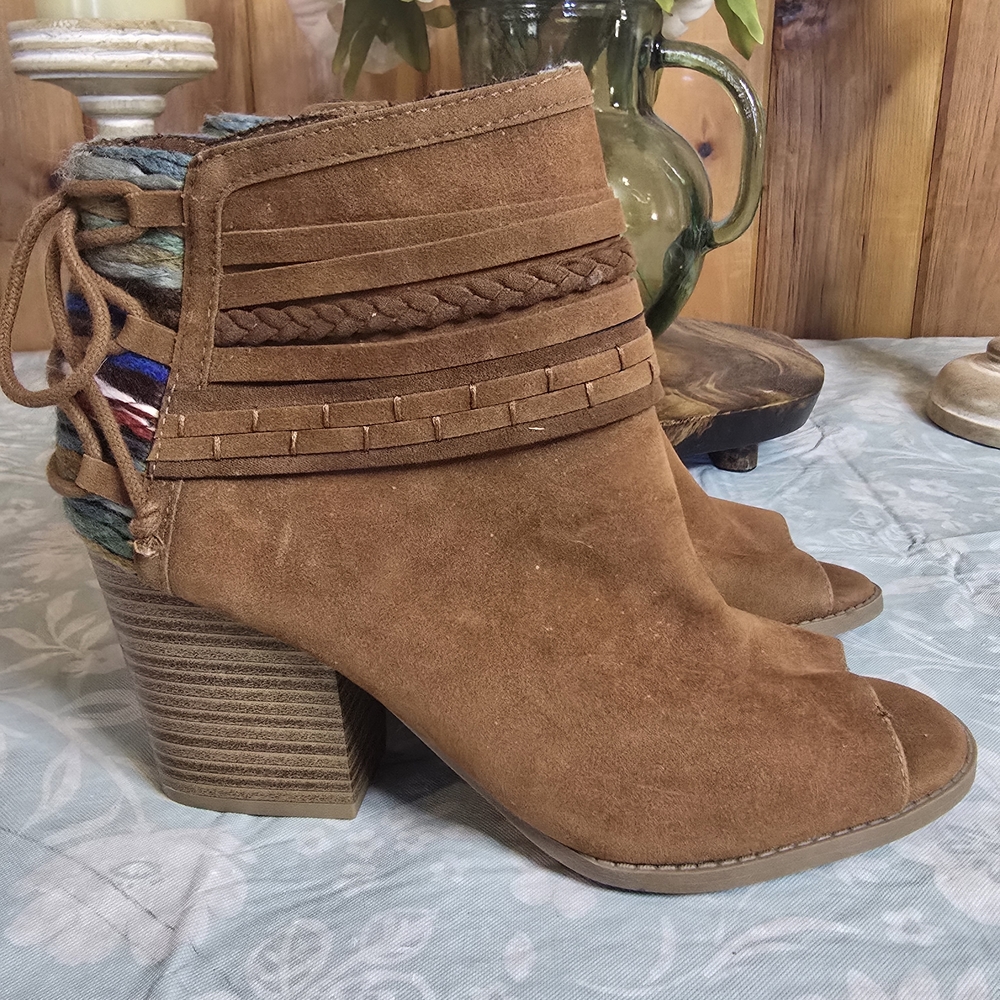 Rampage Tan Ankle Boots with Colorful Accents Open Toe Boho Size 8 - Picture 7 of 10